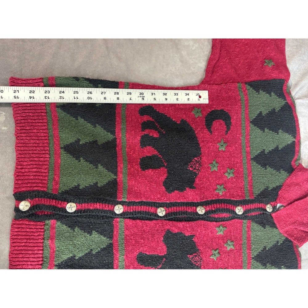 Christopher & Banks Vintage Black Bear Pine Tree Cardigan Sweater Burgundy L - Picture 5 of 6